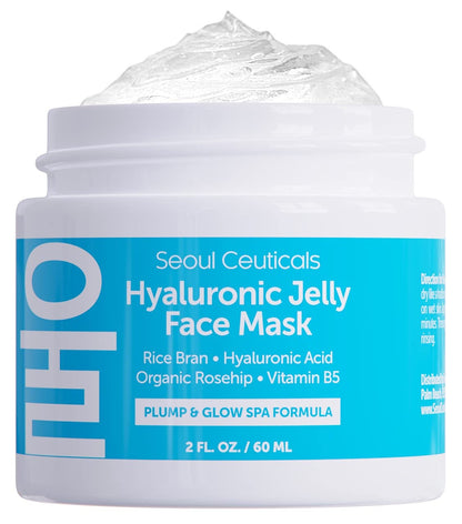 SeoulCeuticals Korean Skin Care Hyaluronic Acid Jelly Mask – Rice Bran, Vitamin B5, Rosehip (2 oz)
