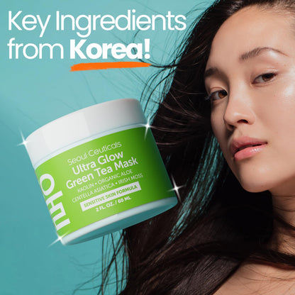 SeoulCeuticals Korean Green Tea Wash-Off Mask for Sensitive Skin – Aloe Vera + Centella Asiatica, Hydrating 2oz