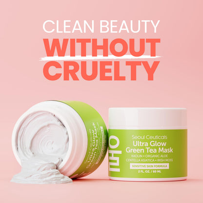 SeoulCeuticals Korean Green Tea Wash-Off Mask for Sensitive Skin – Aloe Vera + Centella Asiatica, Hydrating 2oz