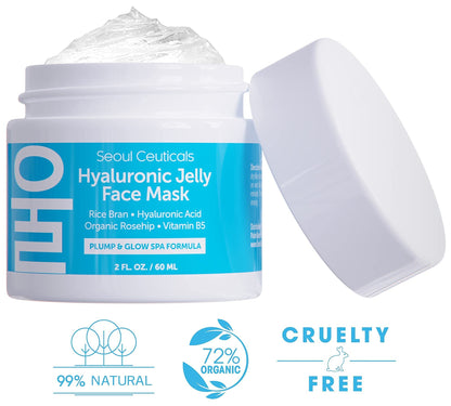SeoulCeuticals Korean Skin Care Hyaluronic Acid Jelly Mask – Rice Bran, Vitamin B5, Rosehip (2 oz)