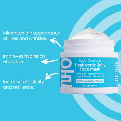 SeoulCeuticals Korean Skin Care Hyaluronic Acid Jelly Mask – Rice Bran, Vitamin B5, Rosehip (2 oz)
