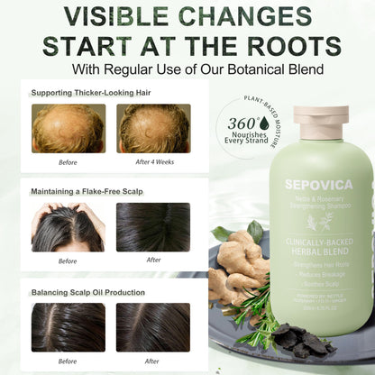 SEPOVICA Nettle & Rosemary Shampoo – Hair Growth, Thinning Hair & Oil Control | Volumizing, Paraben Free (6.76 fl oz)