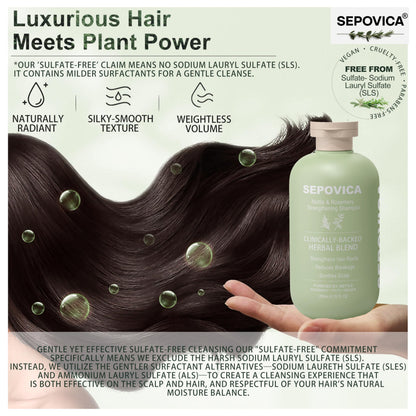 SEPOVICA Nettle & Rosemary Shampoo – Hair Growth, Thinning Hair & Oil Control | Volumizing, Paraben Free (6.76 fl oz)