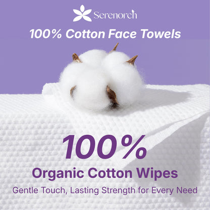 Serenorch 100% Cotton Disposable Face Towels – 240 Count, Lint-Free, Hanging Pack, Double-Textured