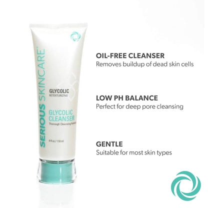 Serious Skincare Glycolic Cleanser – Daily Exfoliating Face Wash with 10% Glycolic