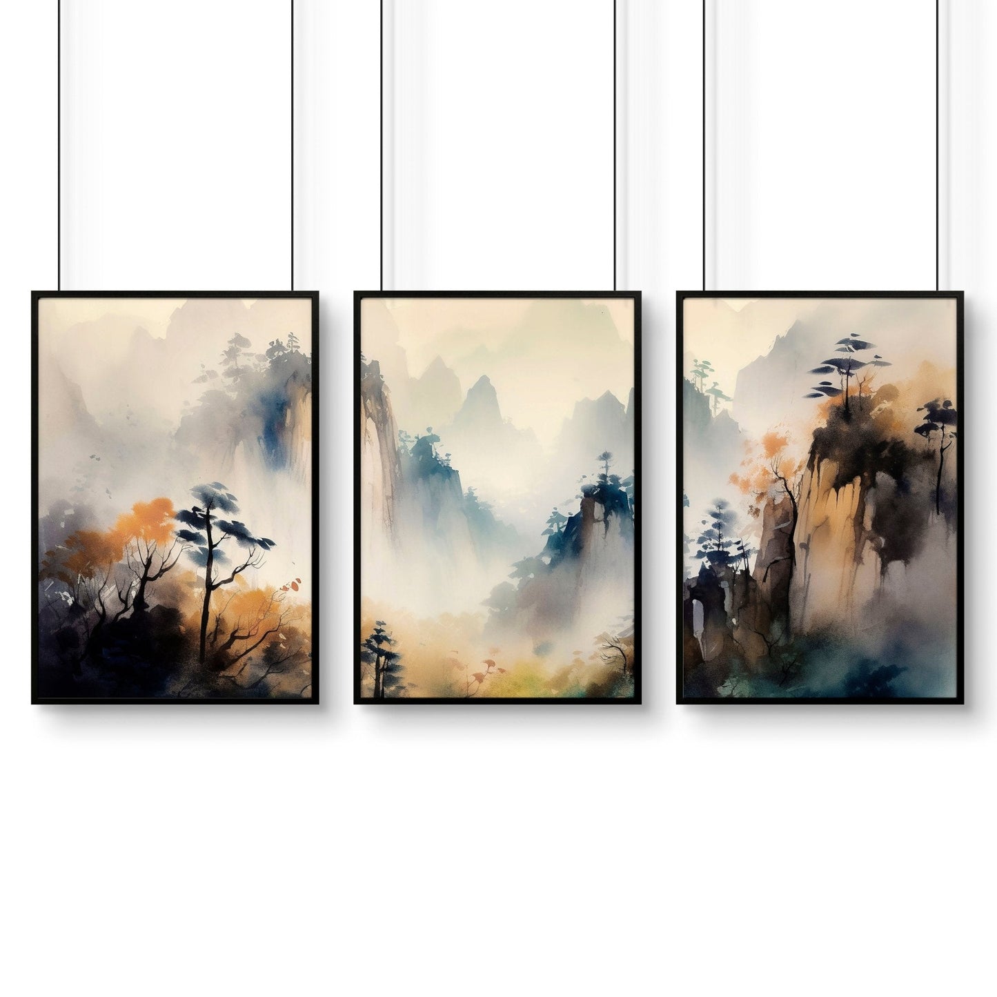 Set of 3 Framed Pictures | Set of 3 Asian Inspired Wall art Prints