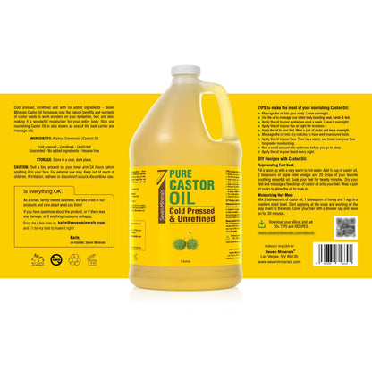 Seven Minerals Unrefined Hexane-Free Castor Oil, 128 oz – Hair Growth, Lash & Brow Conditioning, Dry Skin
