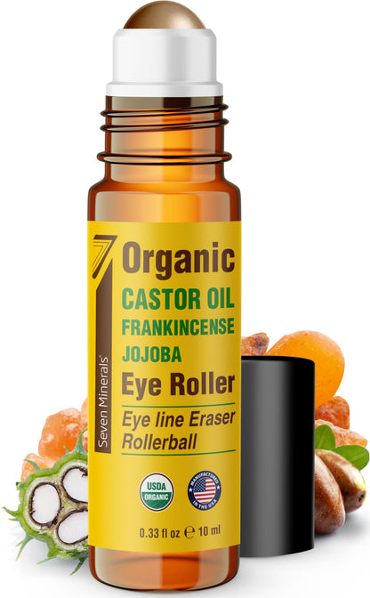 Seven Minerals Castor Oil Eye Roller – Organic Castor, Frankincense & Jojoba (0.33 oz)