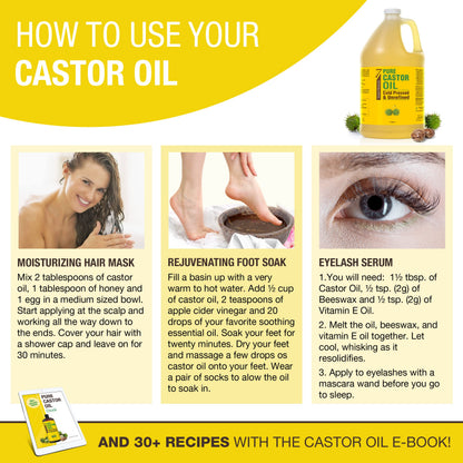 Seven Minerals Unrefined Hexane-Free Castor Oil, 128 oz – Hair Growth, Lash & Brow Conditioning, Dry Skin
