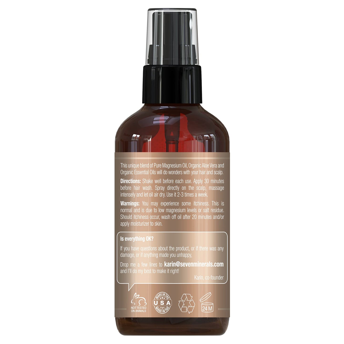 Seven Minerals Anti-hair Loss Magnesium Spray – Made in USA, 100% Natural & Organic | eBook Included