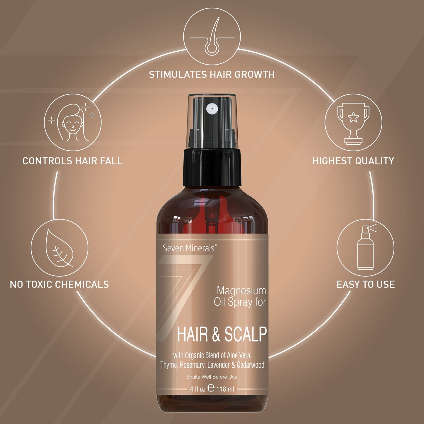 Seven Minerals Anti-hair Loss Magnesium Spray – Made in USA, 100% Natural & Organic | eBook Included