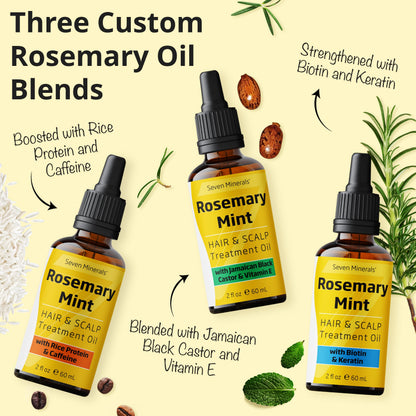 Seven Minerals Rosemary Hair Growth Oil – Rice Protein, Caffeine & Mint, 2 oz