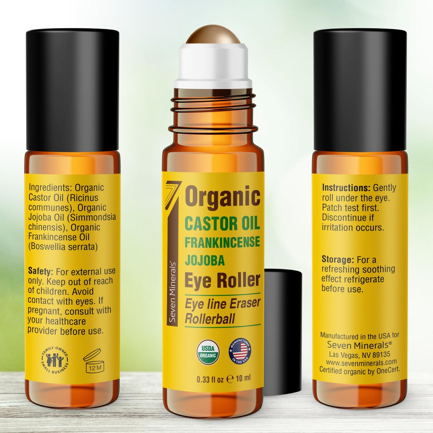 Seven Minerals Castor Oil Eye Roller – Organic Castor, Frankincense & Jojoba (0.33 oz)