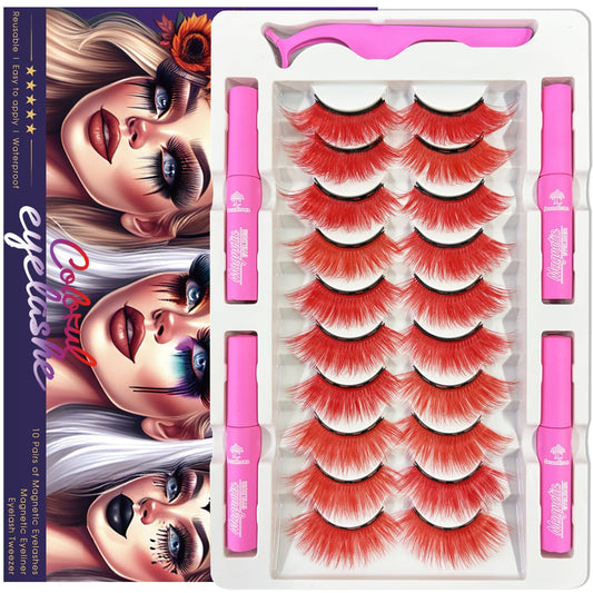 7C SEVENCROWN Color Magnetic Eyelashes – 10 Pairs Cat Eye Lashes with Magnetic Eyeliner (18–23mm) Cruelty-Free