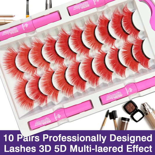 7C SEVENCROWN Color Magnetic Eyelashes – 10 Pairs Cat Eye Lashes with Magnetic Eyeliner (18–23mm) Cruelty-Free