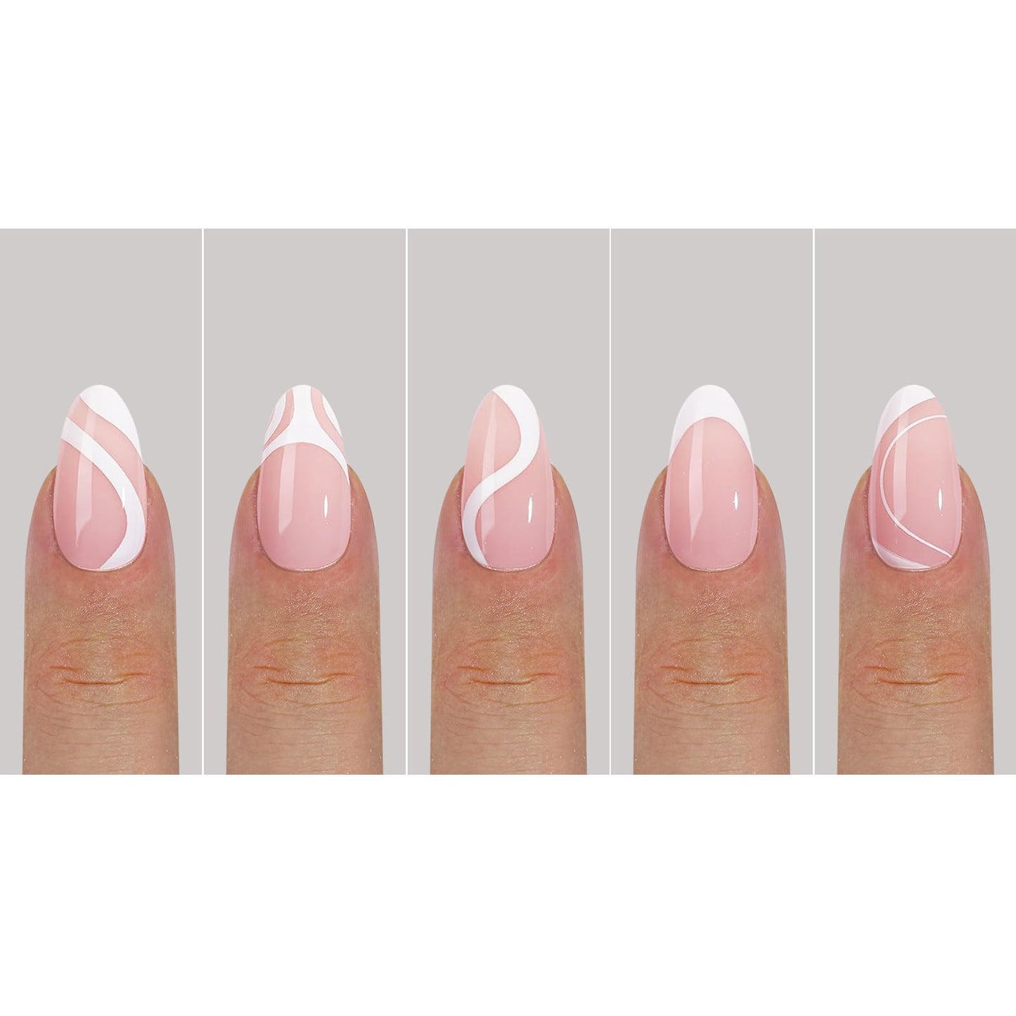 Sevgob 150Pcs White French Tip Press-On Nails – Medium Almond, 15 Sizes, 3-in-1 Soft Gel Tips