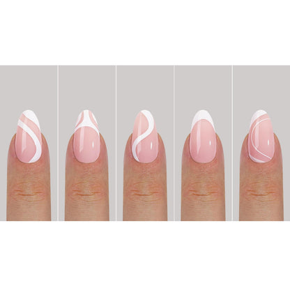 Sevgob 150Pcs White French Tip Press-On Nails – Medium Almond, 15 Sizes, 3-in-1 Soft Gel Tips