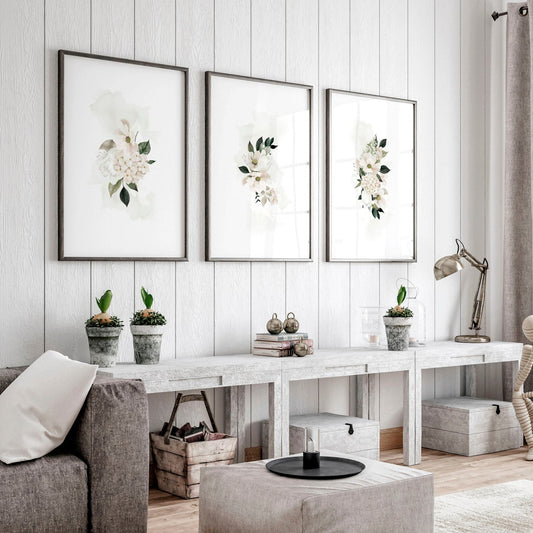 Wall art sets of 3 for living room | Shabby Chic wall art prints