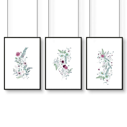Prints for bedroom walls | set of 3 Shabby Chic wall art