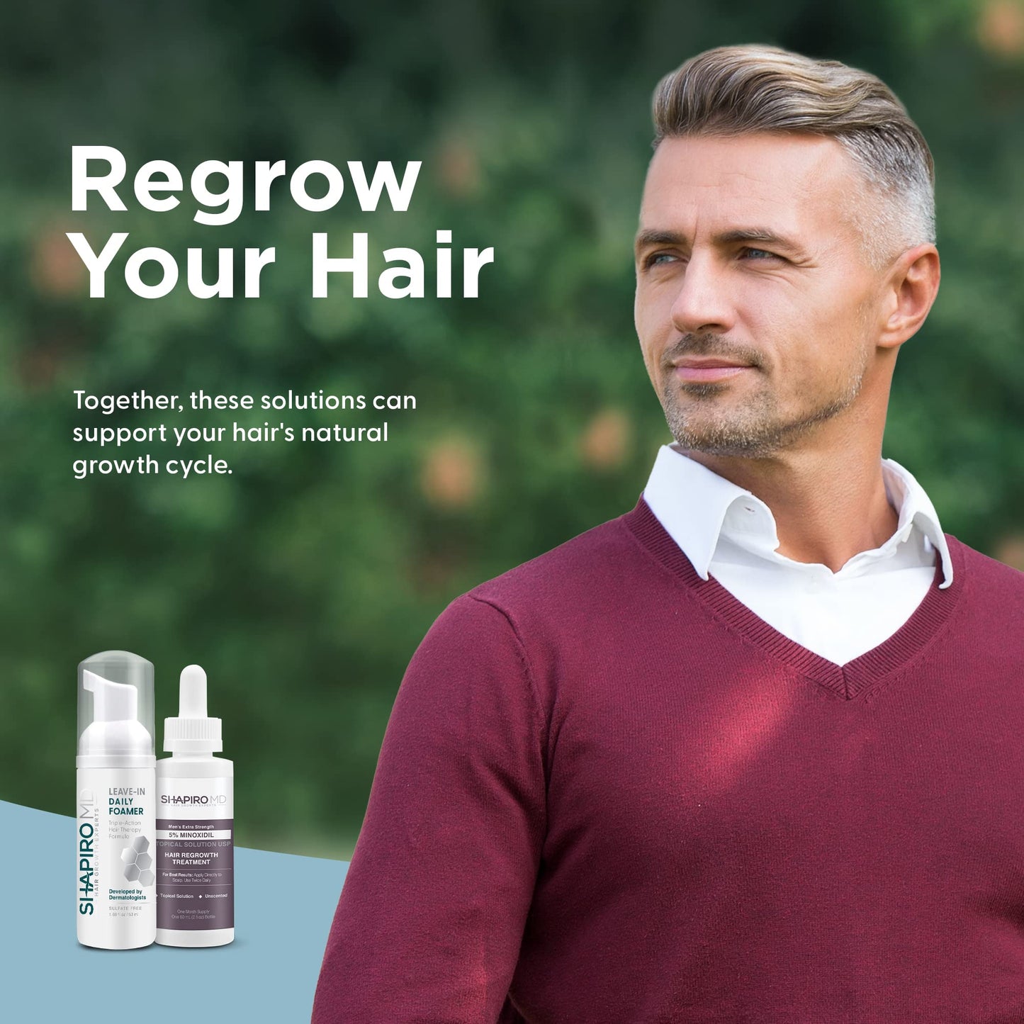 Shapiro MD Hair Growth Experts Mens Regrowth Travel Kit: 5% Minoxidil Leave-In Foamer for Thicker, Fuller Hair (1 Month)