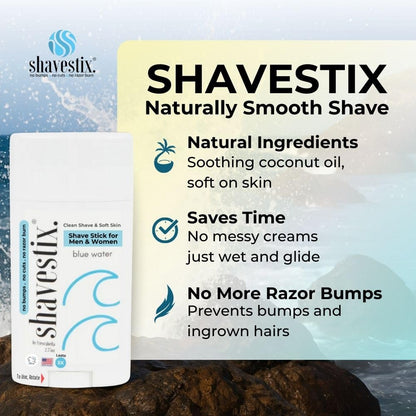 Shavestix Travel Shaving Cream Stick 2.75 oz – Blue Water, Coconut Oil, Razor-Friendly
