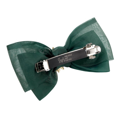 SHE'S FREE STYLE JUST FOR YOU Multi-layer Bow Hair Clip – Van Gogh Sunflower Beaded Crystal Clip, Green