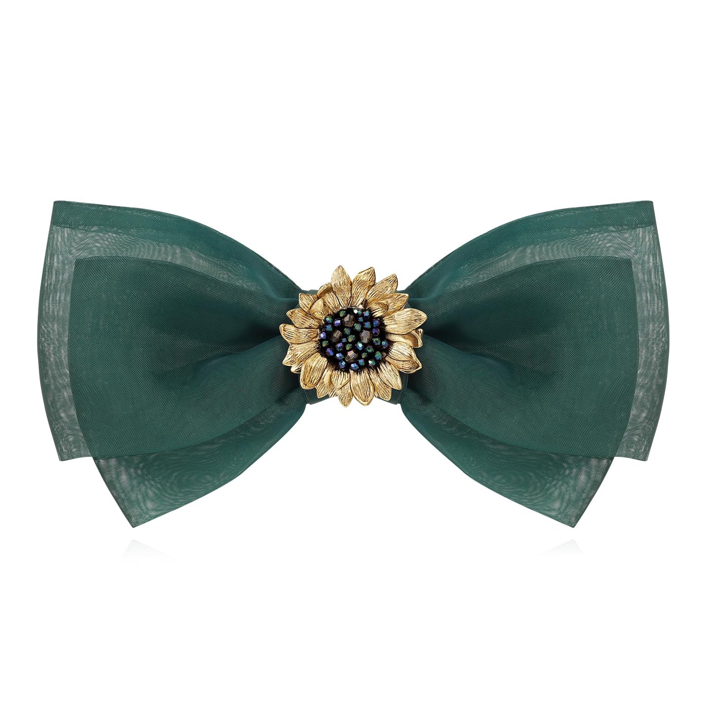SHE'S FREE STYLE JUST FOR YOU Multi-layer Bow Hair Clip – Van Gogh Sunflower Beaded Crystal Clip, Green