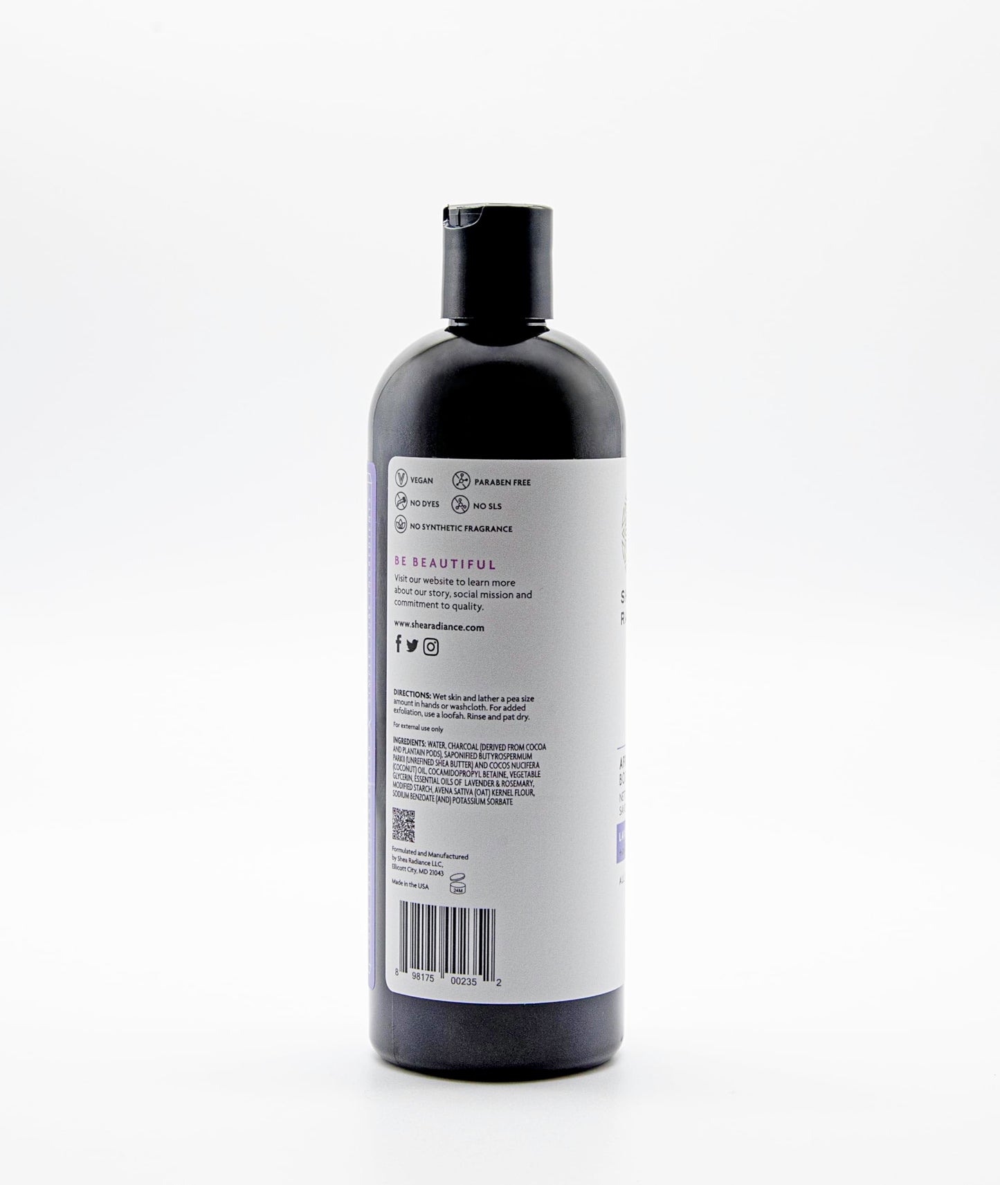 Shea Radiance African Black Soap Body Wash with Lavender Rosemary – Detoxifying, Moisturizing Cleanser for Dry Skin (16 oz)