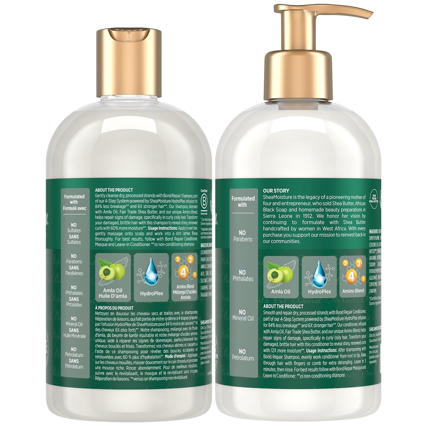 SheaMoisture Amla Bond Repair Shampoo & Conditioner – 13 oz each | Anti-Frizz for Curly Hair