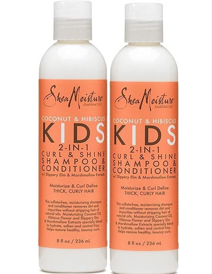 SheaMoisture Kids Shampoo 2-in-1 Coconut & Hibiscus — Sulfate-Free Moisturizing Cleanser (8 oz) Twin Pack