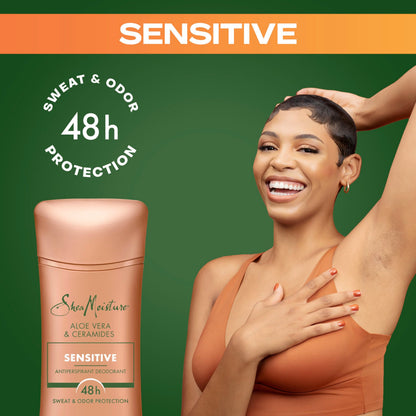 SheaMoisture Antiperspirant Deodorant Stick – Sensitive Aloe Vera & Ceramides (2 Count, 2 x 2.6 oz) 48HR Protection | No Parabens, No Mineral Oil