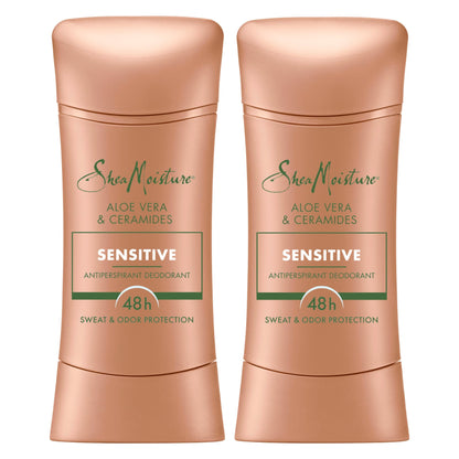 SheaMoisture Antiperspirant Deodorant Stick – Sensitive Aloe Vera & Ceramides (2 Count, 2 x 2.6 oz) 48HR Protection | No Parabens, No Mineral Oil