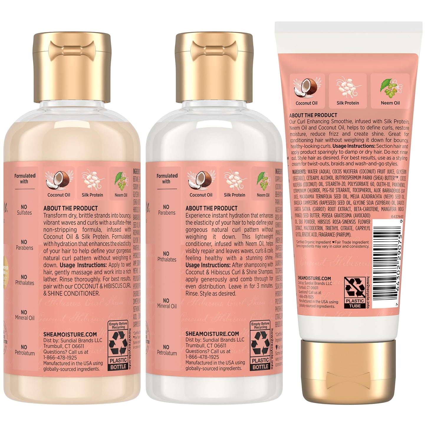 SheaMoisture Travel Essentials Hair Care Bundle – Coconut & Hibiscus Shampoo, Conditioner, Curl Enhancing Smoothie
