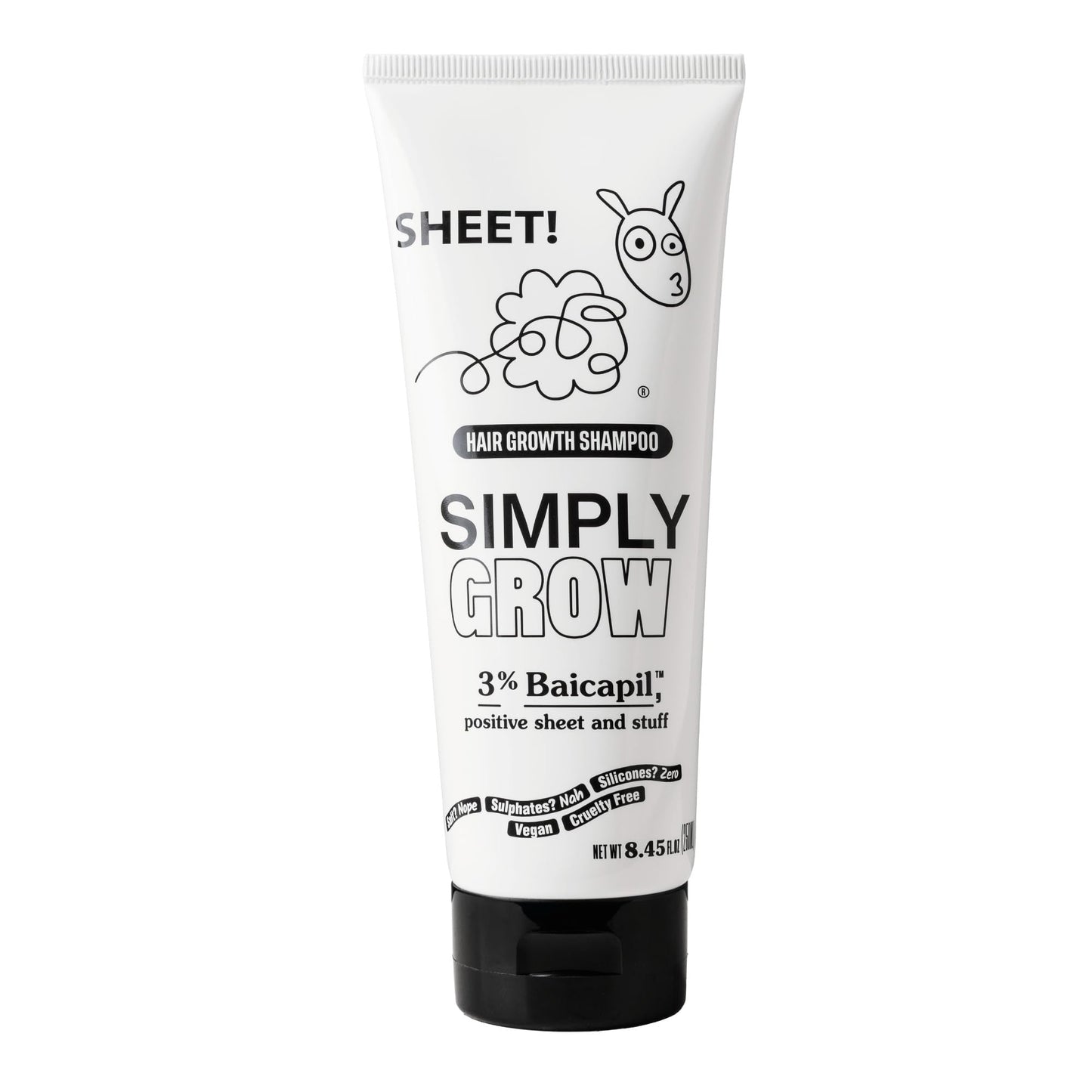 Sheet! Hair Growth Shampoo — 8.45 oz (250 ml), 3% Baicapil, Lightweight, Vegan, Sulfate/Salt/Silicone Free