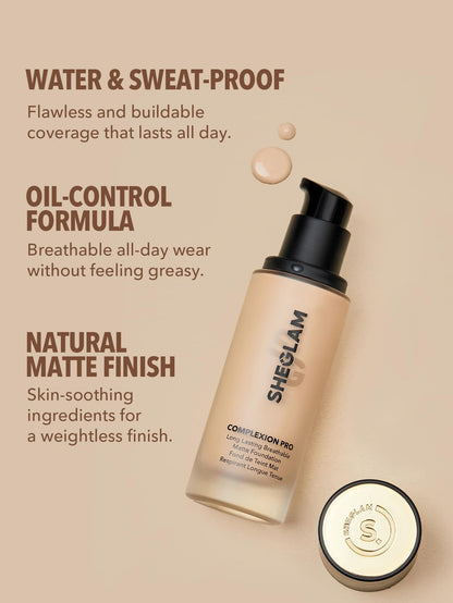 SHEGLAM Full Coverage Foundation – Long-Lasting Waterproof Nude