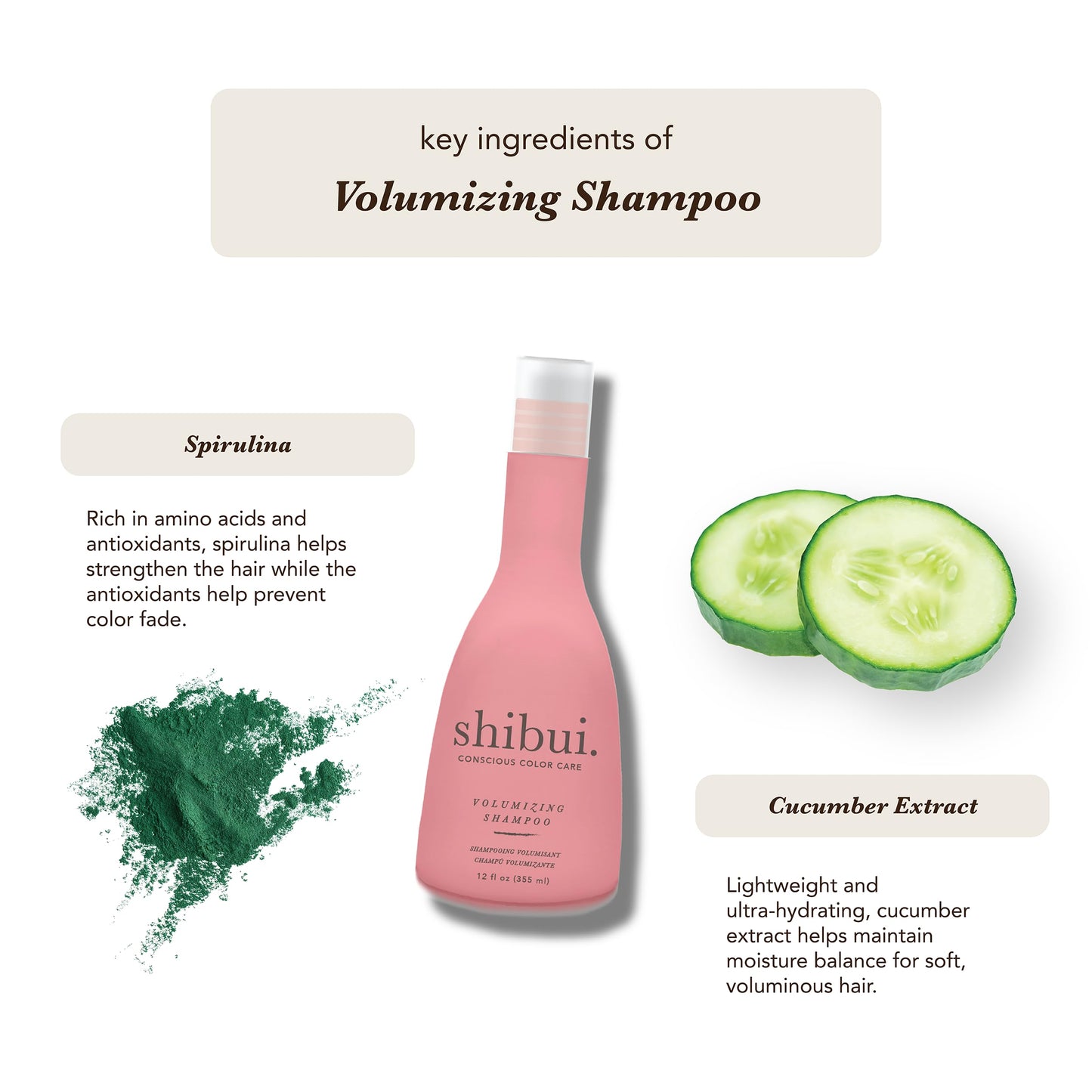 Shibui Volumizing Shampoo – Spirulina & Cucumber Extract, Color-Safe, Body-Building for Thin or Fine Hair, 33.8 Fl Oz
