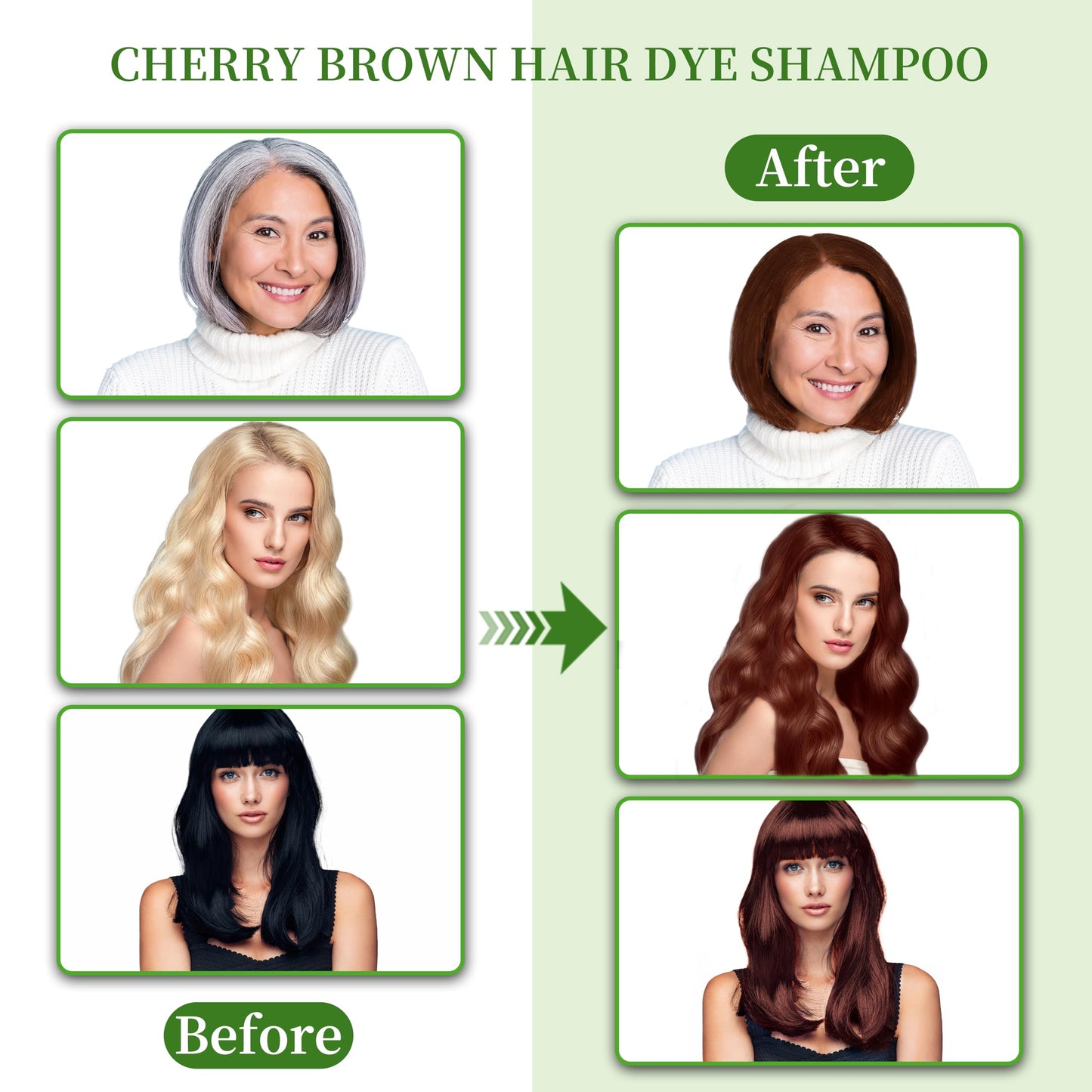 SHIHUANUO 3in1 Hair Dye Shampoo Cherry Brown - Ammonia-Free Gray Coverage (520ml)