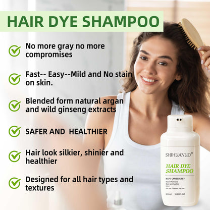 SHIHUANUO Hair Dye Shampoo 3-in-1 for Gray Coverage – Ammonia-Free Brown 500ml