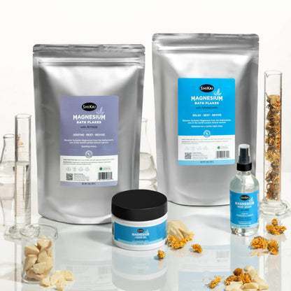 ShiKai Magnesium Bath Flakes with Melatonin (32 oz) – Fragrance-Free Sleep & Muscle Relief