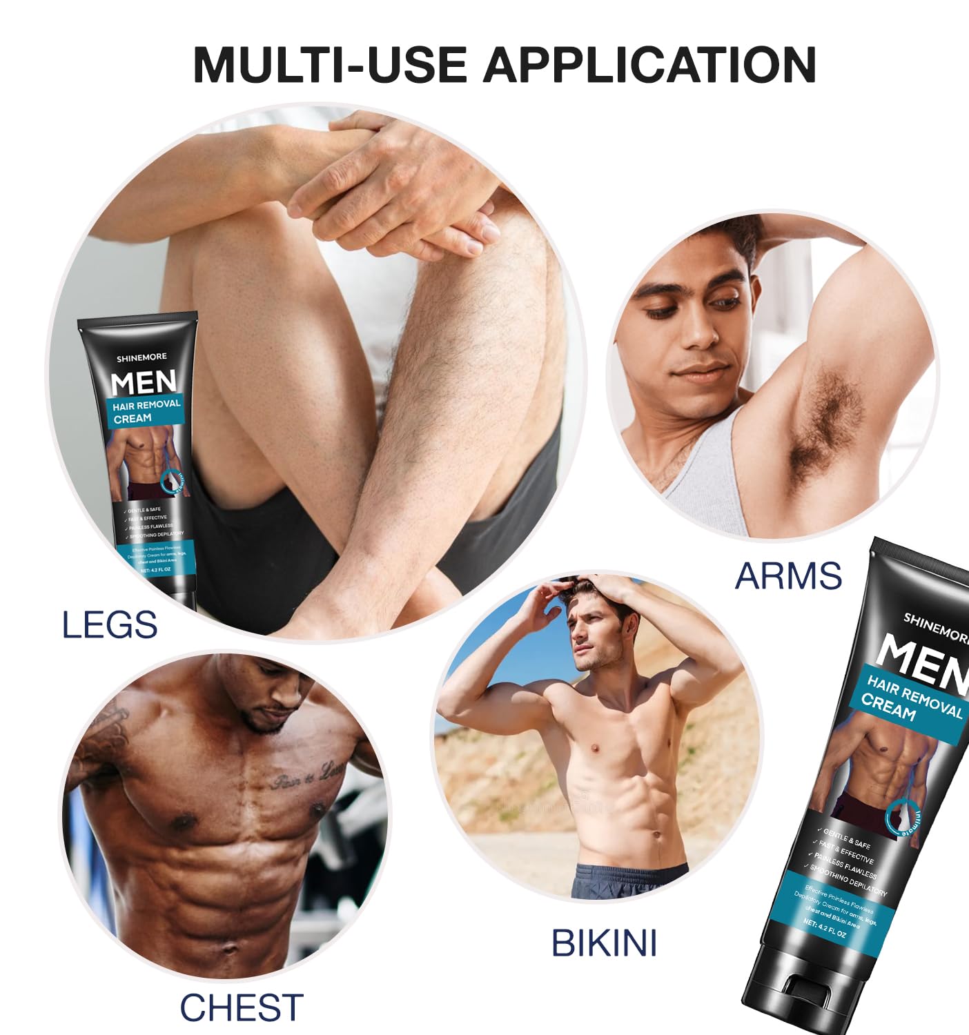 ShineMore Intimate Hair Removal Cream for Men | Pain-Free Depilatory Cream for Arms, Legs, Chest & Pubic Area - 4.2 oz