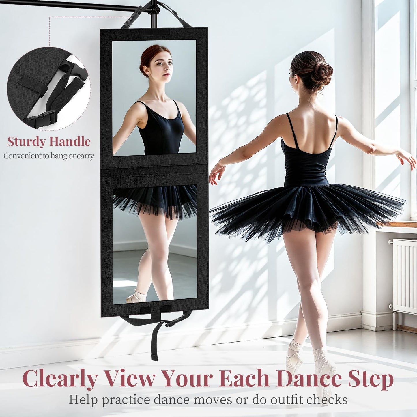 Shinowa Foldable Full-Length Mirror for Dancers – 33x13 in, HD Acrylic, Travel