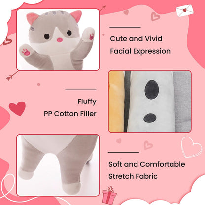 SHINUOER Cute Cat Plush Long Body Pillow – Soft Kawaii Cat Plushie, 19.7-Inch (Black)