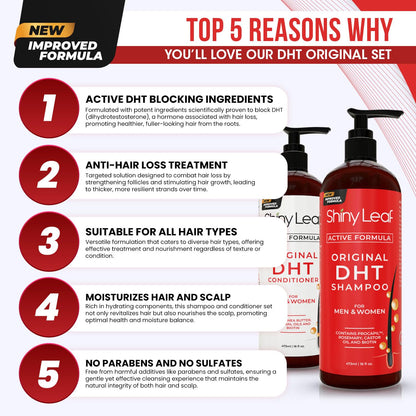Shiny Leaf DHT Blocker Shampoo & Conditioner for Hair Loss – Biotin, Rosemary Leaf Oil, Asparagus Extracts