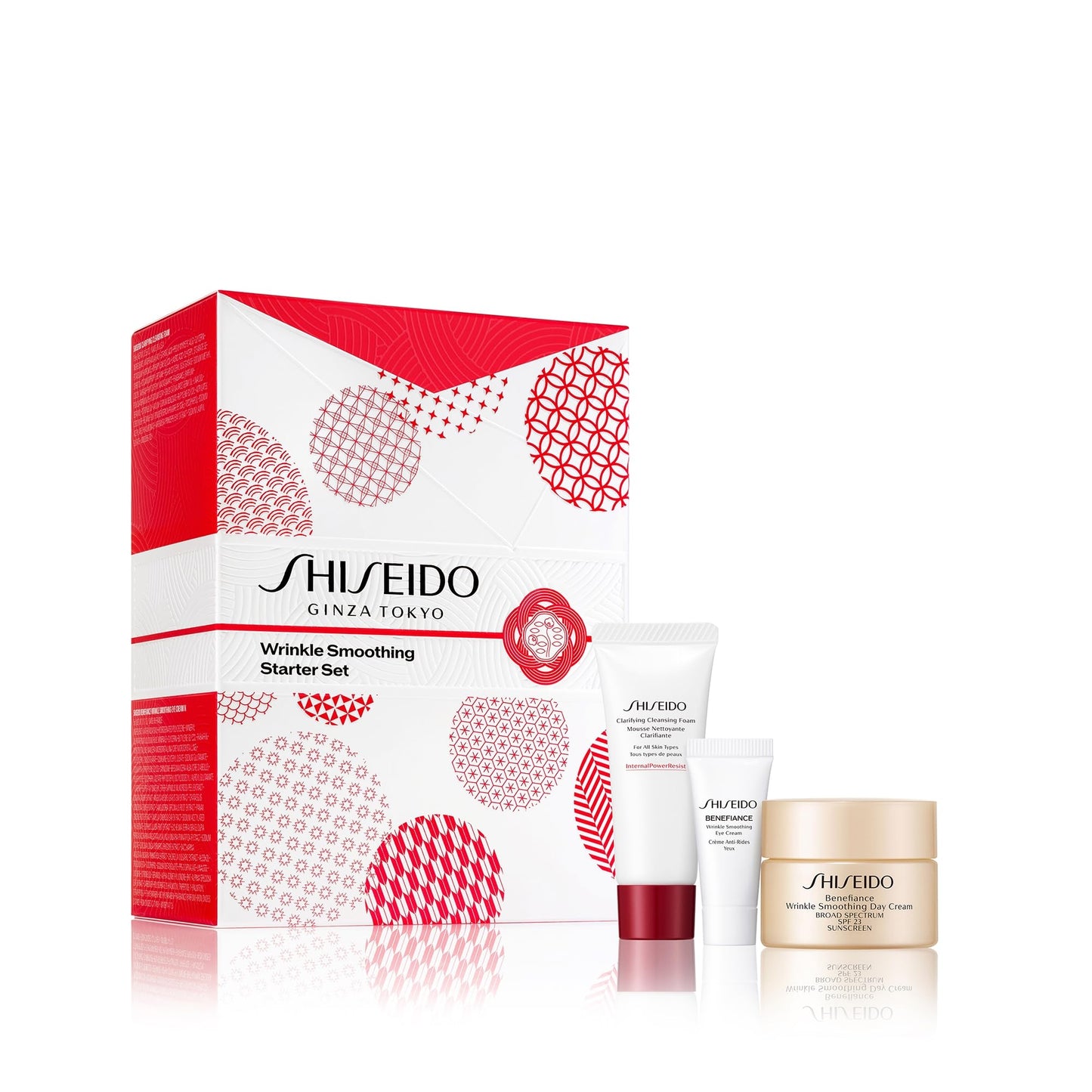 Shiseido Wrinkle Smoothing Ritual Set — Benefiance Day Cream SPF23 50ml + Cleansing Foam 50ml + Eudermine Essence 30ml + Night Cream 15ml | $133 Value