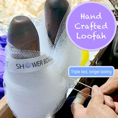 Shower Bouquet Lace-Mesh Loofah Set – 4-Pack 60g Poufs, Dual-Scrub Exfoliators