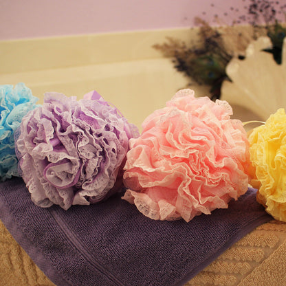 Shower Bouquet Lace-Mesh Loofah Set – 4-Pack 60g Poufs, Dual-Scrub Exfoliators