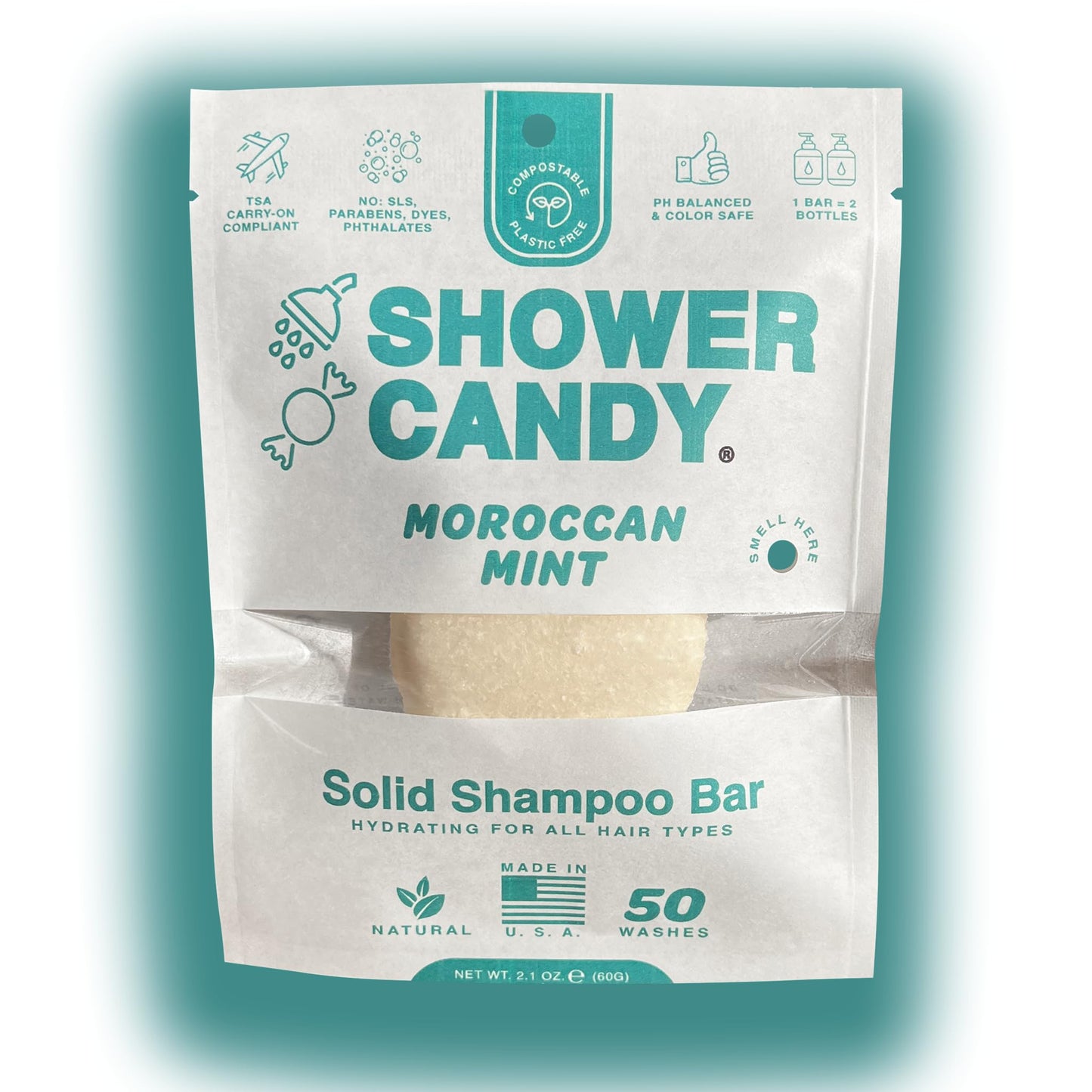 Shower Candy Moroccan Mint Shampoo Bar — Paraben, Phthalate & SLS Free, Made in USA