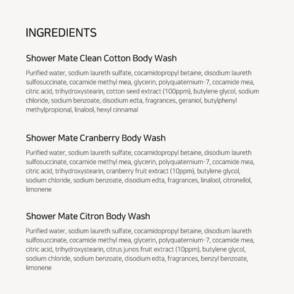 SHOWERMATE Natural Body Wash 42.3 oz – Clean Cotton & 4 Other Scents