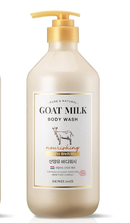 SHOWERMATE Pure & Natural Goat Milk Body Wash with Pump – Hydrating, pH-Balanced Cleanser