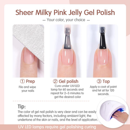SHOYUM Jelly Gel Nail Polish Set (6x7ml) Nude Pink – Transparent Milky Pink Gel for Nails